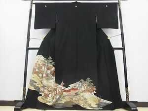 平和屋川間店■豪華黒留袖　御所車花文　金彩　逸品　sa4224