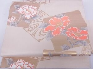 平和屋川間店■九寸名古屋帯　色紙重ね枝花文　金彩　正絹　逸品　A-br5755