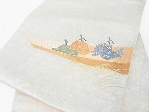 平和屋川間店■袋帯　総刺繍　舟遊び　金糸　引箔　逸品　op6337