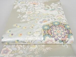 平和屋2■六通柄袋帯　唐織　玉華芳園孔雀文　プラチナ　逸品　未使用　DAAB7387ps