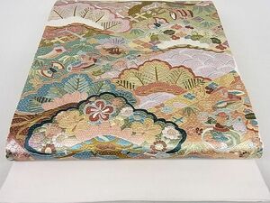 平和屋2■太鼓柄袋帯　絽刺し　総刺繍　宝尽くし　吉祥花文　金糸　逸品　DAAB7395ps