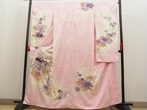 平和屋川間店■豪華振袖　総刺繍　駒刺繍　御所車牡丹花文　暈し染め　金銀糸　逸品　n-ab0291