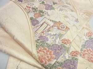 平和屋川間店■六通柄袋帯　唐織　吉祥御所車飛鶴花文　金糸　逸品　tw3960