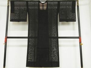 平和屋-こころ店■道行コート　ロング丈　スリーシーズン　春夏秋　塵除け　紗　黒地　正絹　逸品　AAAC6442Ack