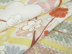 平和屋川間店■訪問着　駒刺&#32353;　雲取り枝梅文　暈し染め　金彩　逸品　ea0511