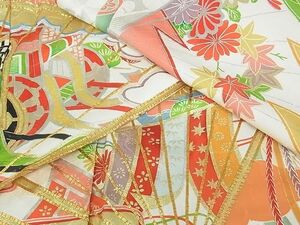 平和屋川間店■豪華振袖　駒刺&#32353;　雲重ね扇面御所車文　金彩　逸品　ea0401