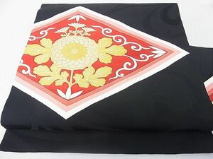 平和屋川間店■九寸名古屋帯　菊菱文　黒地　金彩　逸品　op6342