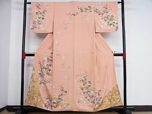 平和屋川間店■訪問着　雲取り草花文　金彩　着丈155cm　裄丈62cm　正絹　逸品　B-np9040