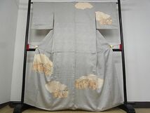 平和屋川間店■訪問着　駒刺繍　御所車文　金彩　高島屋扱い　着丈162.5cm　裄丈65.5cm　正絹　逸品　B-wt9377_画像1