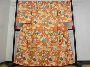 平和屋川間店■訪問着　駒刺繍　亀甲花文　金彩　金通し地　着丈160cm　裄丈66cm　正絹　逸品　B-wt9378