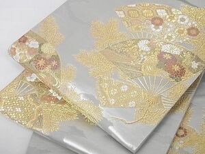 平和屋川間店■六通柄袋帯　唐織　扇面花文　金銀糸　やまと誂製　正絹　逸品　A-hg088