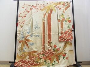 平和屋川間店■豪華振袖　駒刺繍　立波笹菊文　金彩　逸品　n-kv2068