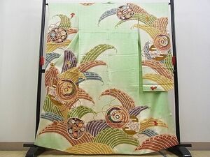 平和屋川間店■豪華振袖　駒刺繍　立波鏡裏鳳凰花文　暈し染め　金彩　逸品　n-kv2197