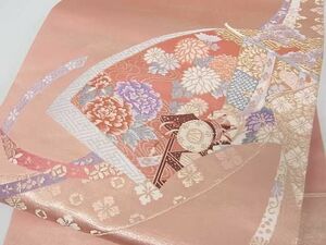 平和屋川間店■西陣　九寸名古屋帯　几帳鼓花文　金糸　証紙付き　逸品　ma3266