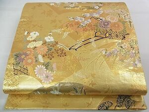 平和屋2■全通柄袋帯　地紙花車文　全通本金プラチナ二重箔　逸品　DAAB0109ud