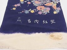 平和屋2■小紋　反物　着尺　古代紅型　舞蝶花文　逸品　未使用　DAAB6185zzz_画像6