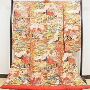 平和屋2■豪華色打掛 和装 婚礼 結婚式 花嫁 神社挙式 唐織 飛鶴花車文 金糸 逸品 DAAA1169duの画像1