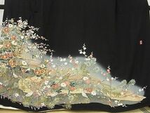 平和屋-こころ店■豪華黒留袖　作家物　花鳥文　暈し染め　着丈164cm　裄丈63.5cm　正絹　逸品　AAAC2268Aja_画像3