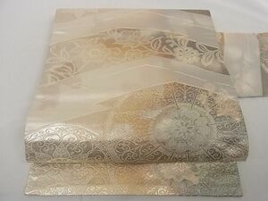 平和屋-こころ店■九寸名古屋帯　松皮菱花文　金糸　正絹　逸品　B-fw2555