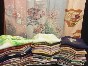 平和屋■1円 訪問着 まとめて 50点 鶴 尾長鳥 人物 能 花柄 友禅 手描き 駒刺繍 金彩 など 着用可能多数 未使用品あり 全て正絹 sw631