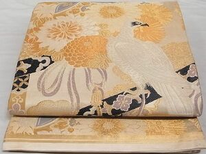 平和屋-こころ店■アンティーク　大正ロマン　丸帯　白鷹　七宝花文　金糸　正絹　逸品　AAAC8035Agk