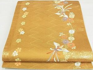 平和屋-こころ店■六通柄袋帯　唐織　花鳥文　金糸　正絹　逸品　AAAC2790Ahg