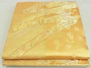 平和屋-こころ店■六通柄袋帯　鬘帯花文　金糸　正絹　逸品　AAAC2786Ahg