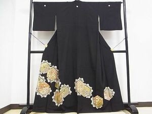  flat peace shop 2# gorgeous kurotomesode piece embroidery regular .... flower writing gold paint excellent article DAAB0124ud