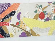 平和屋2■アンティーク　大正ロマン　九寸名古屋帯　刺繍　飛鶴花文　金糸　逸品　DAAB2130az_画像6