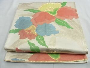 平和屋野田店■西陣　六通柄袋帯　ふくれ織　花菖蒲　金糸　逸品　n-te1917