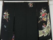 平和屋2■豪華振袖　刺繍　花鳥花車文　黒地　金銀彩　鈴乃屋扱い　逸品　DAAB7356ps_画像3