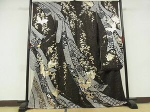  flat peace shop - here . shop # gorgeous long-sleeved kimono aperture stop flower butterfly writing black metal . silk excellent article AAAC9910Bzg