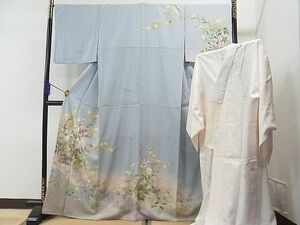 平和屋1■訪問着・長襦袢セット　作家物　総刺繍　蘇州刺繍　草花文　暈し染め　逸品　CAAA7923yc