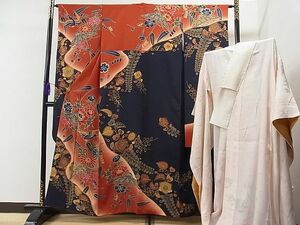 平和屋1■手ざし京紅型染・宮崎紅型　宮崎良次　振袖・長襦袢セット　辻が花　暈し染め　逸品　CAAA1921yc