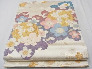 平和屋1■六通柄袋帯　遊　フラワー　雪輪舞桜文　金糸　逸品　CAAA5148fb