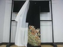 平和屋2■豪華黒留袖　駒刺繍　扇吉祥花文　金銀彩　逸品　DAAB9035eee_画像2