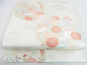 平和屋2■九寸開き名古屋帯　唐織　草花文　金糸　逸品　DAAB3393op