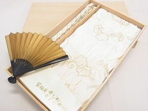 平和屋2■和装小物　帯締め・帯揚げ・扇子セット　絞り　礼装用　花唐草文　金彩　逸品　DAAA5041yyy