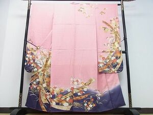 平和屋2■豪華振袖　駒刺繍　束ね熨斗吉祥鳳凰花文　暈し染め　金彩　逸品　DAAA9231ox