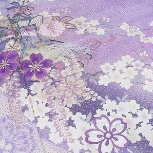 平和屋野田店■豪華振袖 絞り 駒刺繍 御所車舞桜花文 暈し染め 金銀彩 やまと誂製 逸品 n-gh6706の画像4