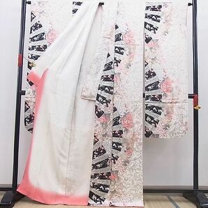 平和屋野田店■豪華振袖 手描き 源氏車牡丹花文 金彩 逸品 n-gh6708の画像2