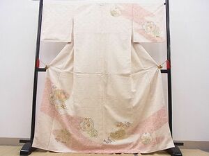 平和屋野田店■訪問着　型染め　松竹梅　地紙雪輪花文　金彩　逸品　n-hj9245