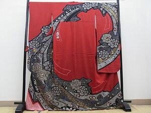  flat peace shop Noda shop # gorgeous long-sleeved kimono aperture stop piece embroidery bundle .... flower writing gold paint pine slope shop treatment excellent article n-kg6174