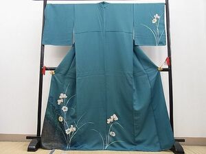 平和屋野田店■訪問着　手描き　草花文　暈し染め　金彩　逸品　n-yc6431