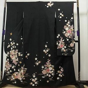 平和屋1■豪華振袖 草花丸文 暈し染め 黒地 金彩 鈴乃屋扱い 逸品 CAAA2051ycの画像1