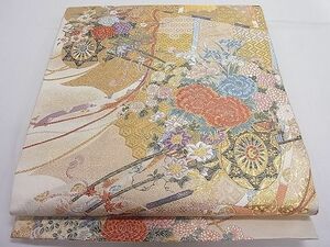 平和屋1■西陣　長嶋成織物　六通柄袋帯　唐織　花車几帳文　本金箔　逸品　CAAA7124ut