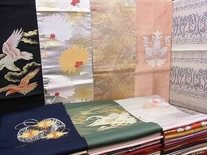 平和屋野田店■名古屋帯 まとめて100点 鷲 鹿 風景 楽器 松竹梅 花柄 駒刺繍 銀彩 金銀糸 着用可能多数 未使用品あり 全て正絹 mmm359