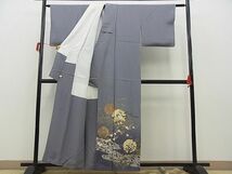 平和屋野田店■訪問着　駒刺繍　流水雪輪花文　暈し染め　金彩　反端付き　逸品　n-fw6152_画像3