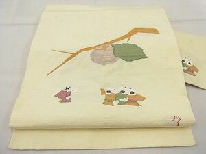 平和屋野田店■九寸名古屋帯　唐子　成り物・柿　逸品　n-rc0770