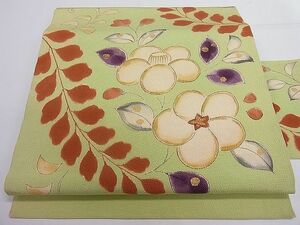 平和屋1■九寸名古屋帯　手描き　辻が花　金彩　鬼しぼ縮緬　逸品　CAAA7073ut